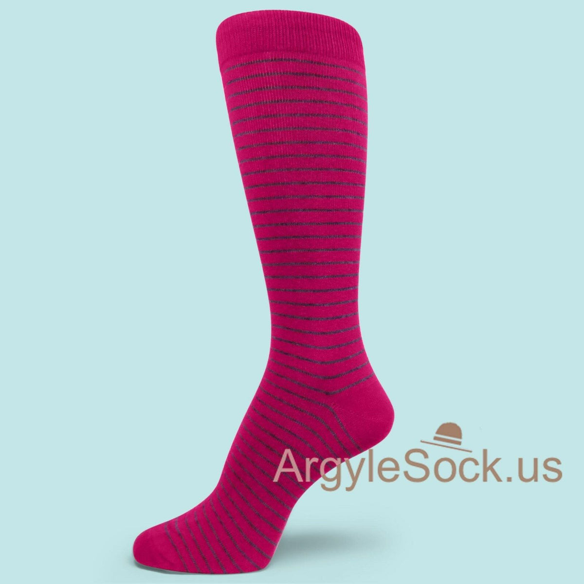 Hot Pink With Thin Dark Gray Striped mens dress Socks for wedding--MA0   Spotlight Hosiery by ArgyleSock.us