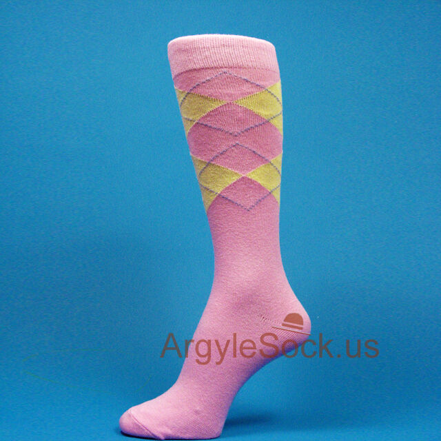 Light Pink/Yellow Men's Groomsmen Wedding Argyle Dress Socks MA015 – Spotlight Hosiery by ArgyleSock.us