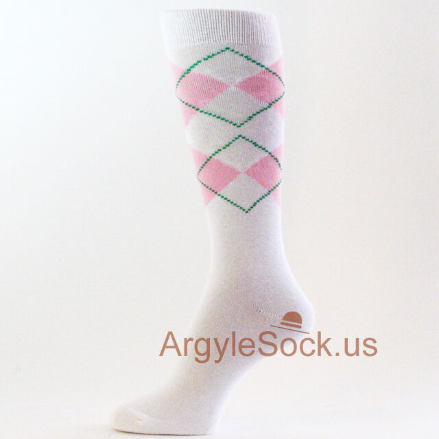 White Light Pink Men's Groomsmen Wedding Argyle Dress Socks MA022