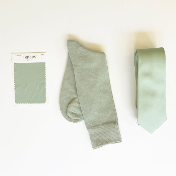 Similar to David's Bridal DUSTY SAGE Birdy Grey CHIFFON Sage Green Mens/Kids (Ring Bearer) /Groomsmen Socks & NeckTie for Beach Wedding