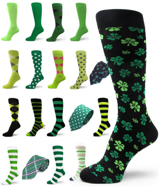 St Patrick's day Green Irish Shamrock Mens Green Socks/Tie(Clover Argyle Stripe)