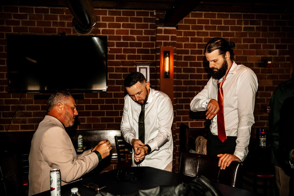 Similar to David's Bridal MALTINI OLIVE Birdy Grey CREPE Olive Men's Socks & Necktie for Groomsmen in a Forest Dark Green Wedding