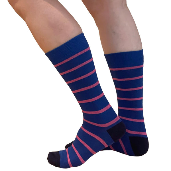 Men's Thin Stripe Dress Socks - Dark Blue/Pink