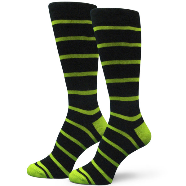 Men's Thin Stripe Dress Socks - Black/Lime Green