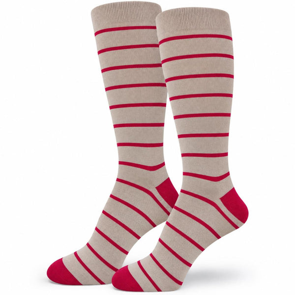 Men's Thin Stripe Dress Socks - Beige/Red
