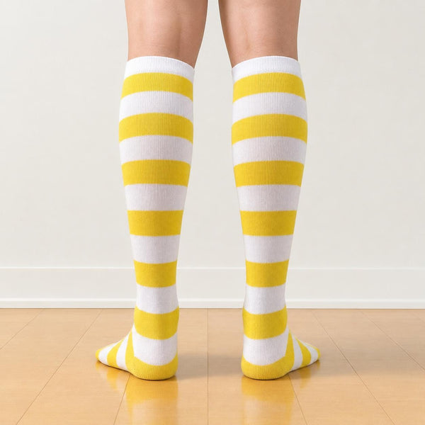 Yellow & White Striped Socks, Knee High or Over Knee Costume Socks for Women