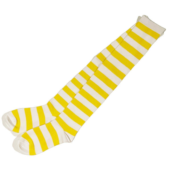 Yellow & White Striped Socks, Knee High or Over Knee Costume Socks for Women