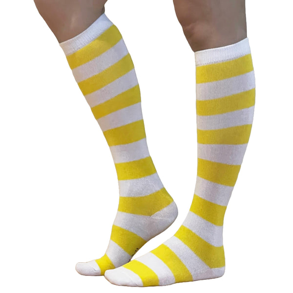 Yellow & White Striped Socks, Knee High or Over Knee Costume Socks for Women