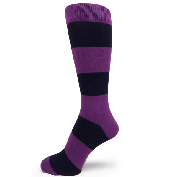 Purple With Black Wide Striped Mens Dress Socks for Wedding & Halloween MA089