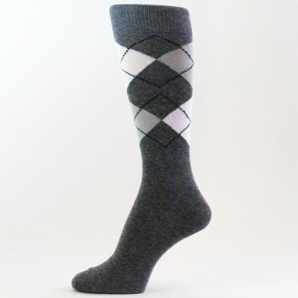 Charcoal Gray White Light Gray Men's Groomsmen Wedding Argyle Dress Socks MA021