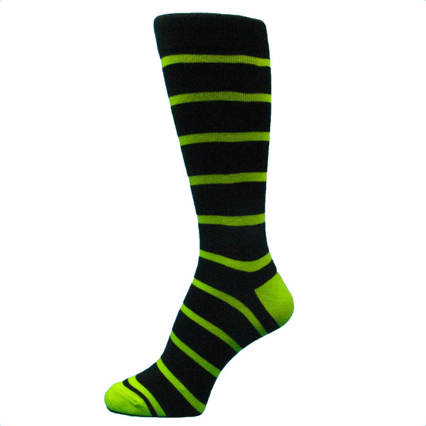 Black With  lime green Striped Mens dress Socks for wedding & Halloween - MA035