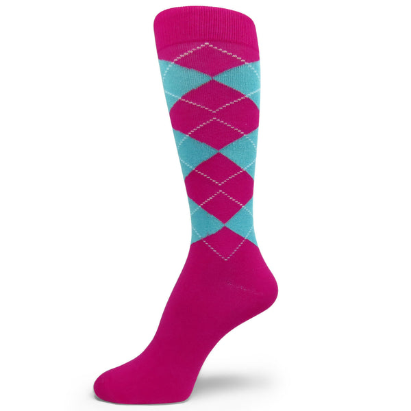 Hot Pink /Sky Blue Men's Groomsmen Wedding Argyle Dress Socks --MA084
