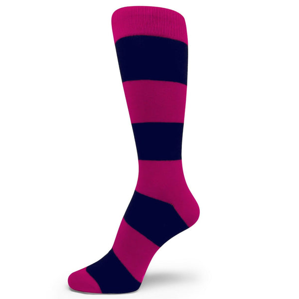Hot Pink With Navy Wide Striped Socks for wedding  mens dress socks MA085