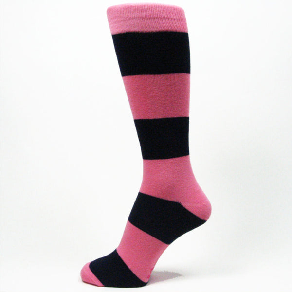 Pink With Navy Wide Striped Socks for wedding Mens dress socks MA030