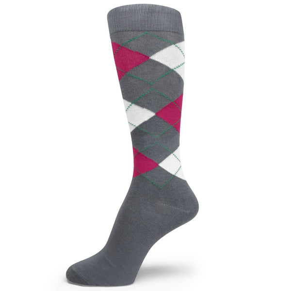 Charcoal Gray Hot Pink White Mens/Groomsmen Dress Socks MA123