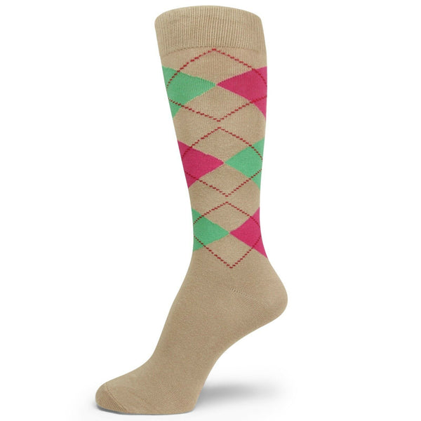 Beige/Khaki Bright Pink Mint Groomsmen Men's Argyle Socks MA113