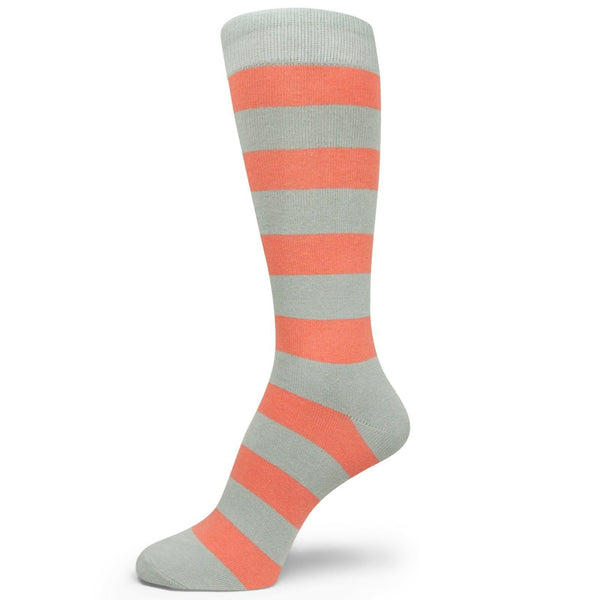 Peach & Gray Striped Groomsmen/Mens Dress Socks MA133