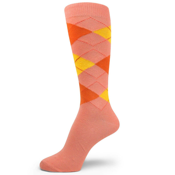 Peach with Orange and Yellow Argyle Socks for Groomsmen/Men MA153