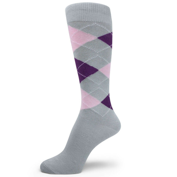 Light Gray Purple Light Pink Men's Groomsmen Wedding Argyle Dress Socks -MA156