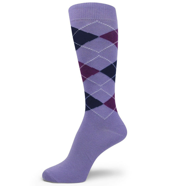 Lavender Purple Navy Blue Mens Groomsmen's Argyle Sock MA158