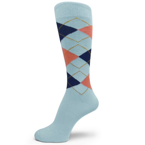 Light Blue Peach Navy(Midnight) Blue Argyle Dress Socks for Groomsmen MA095