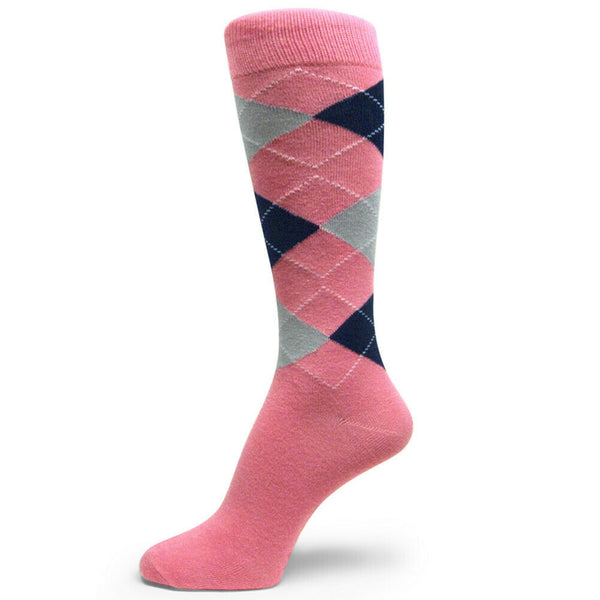 Pink / Light Gray / Navy  Men's Groomsmen Wedding Argyle Dress Socks -MA028