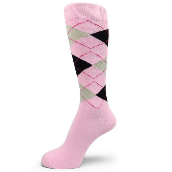 Light Pink/Black/ Light Grey Men's Groomsmen Wedding Argyle Dress Socks -MA080