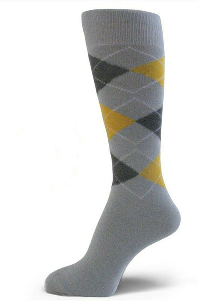 Light Gray Charcoal Gray Yellow Men's Groomsmen Wedding Argyle Dress Socks MA020