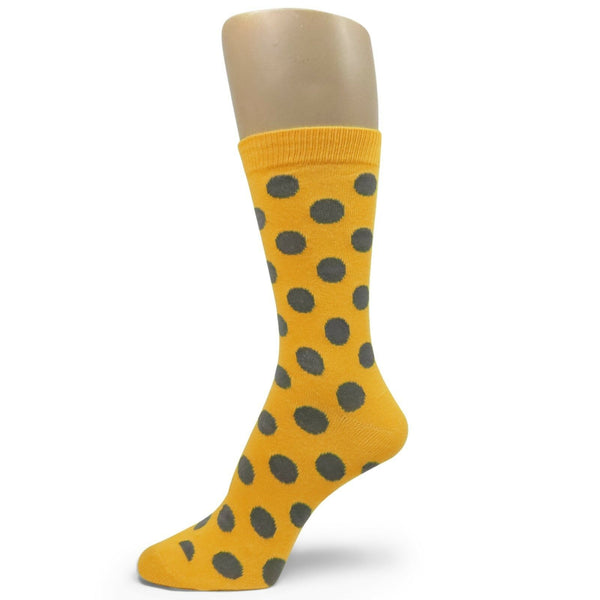 Men's Groomsmen Wedding Dress Socks Golden Yellow With Grey polka dots - MA046
