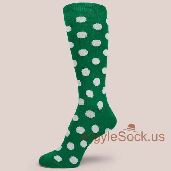 Men's Groomsmen Wedding  Green dress socks with White polka dots --MA104