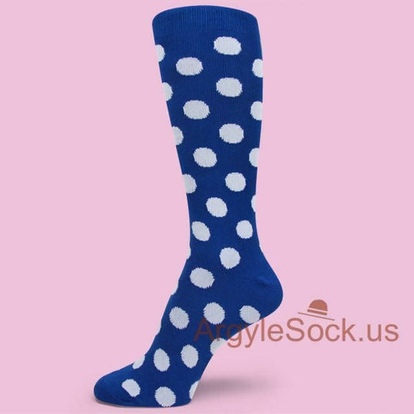 Men's Groomsmen Wedding  Blue dress socks with White polka dots --MA108