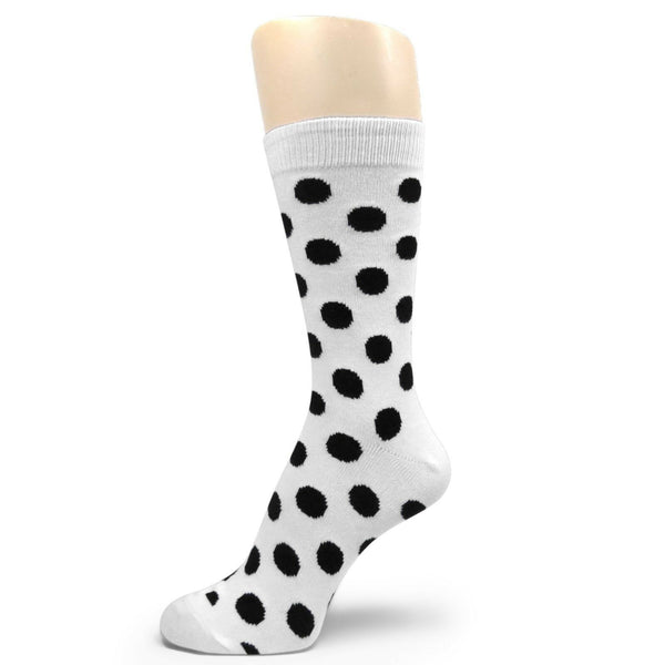 Men's Groomsmen Wedding  White dress socks with Black polka dots --MA124