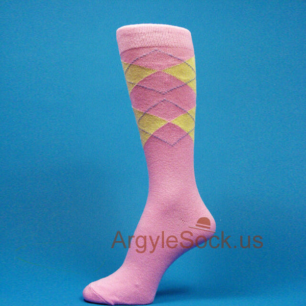 Light Pink/Yellow Men's Groomsmen Wedding Argyle Dress Socks MA015