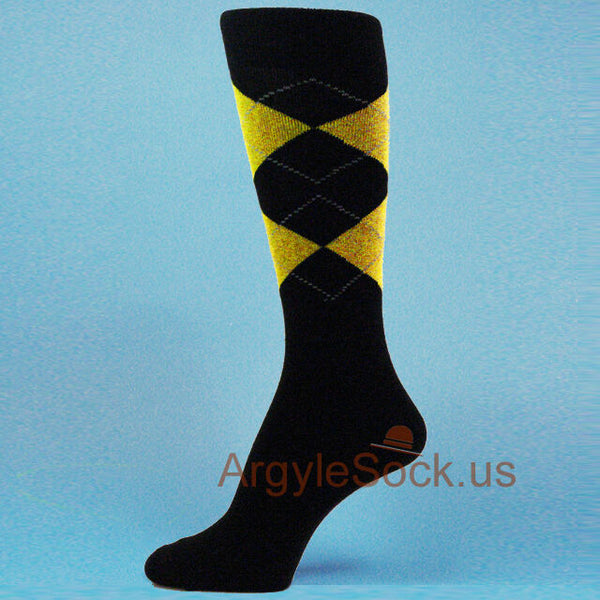 Black Gold Yellow Men's  Argyle Dress Socks For Wedding & Halloween MA016