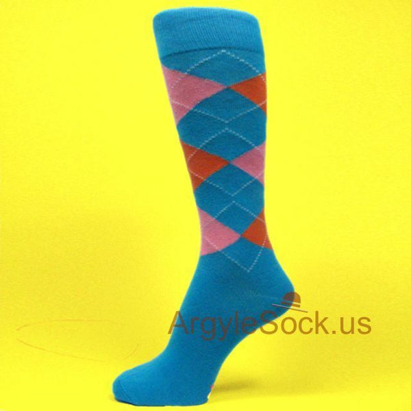 Turquoise Blue/Orange/Pink Mens Argyle  Socks for Groomsmen MA033