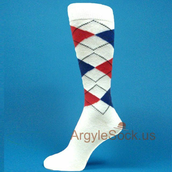 White Red Blue Men's Groomsmen Wedding Argyle Dress Socks --MA034