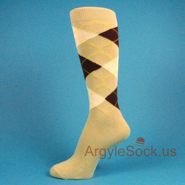 Beige/Brown/Cream Men's Groomsmen Wedding Argyle Dress Socks -MA41