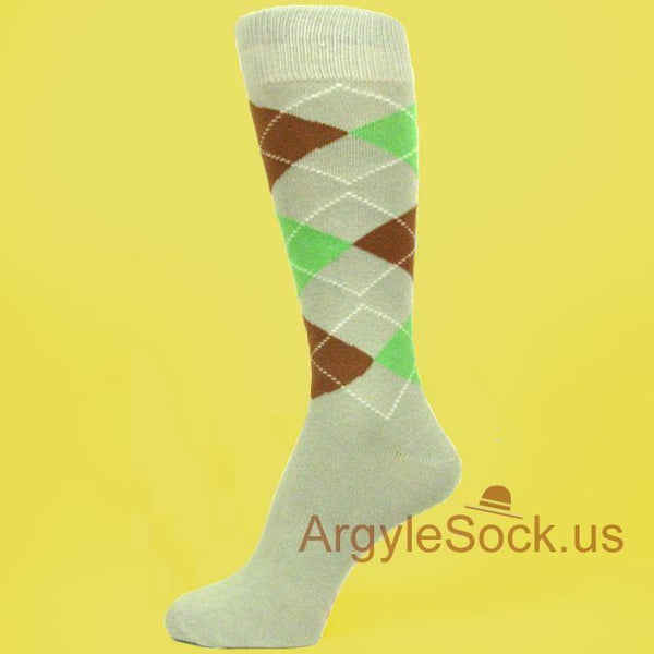 Light Gray/Brown /Green Men's Groomsmen Wedding Argyle Dress Socks -MA51
