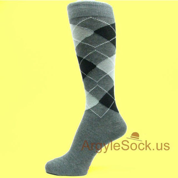 Charcoal Gray Black Light Gray Men's Groomsmen Wedding Argyle Dress Socks MA054