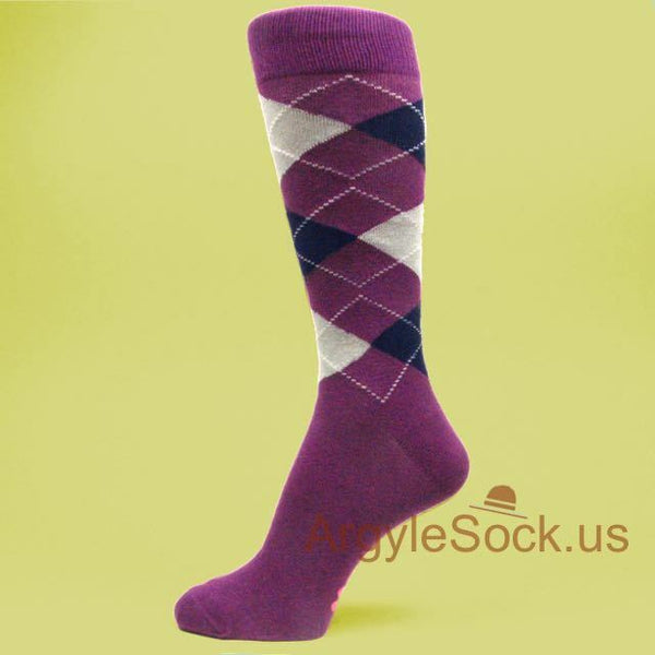 Purple/Nevy Blue/Light Grey Men's Groomsmen Wedding Argyle Dress Socks --MA064