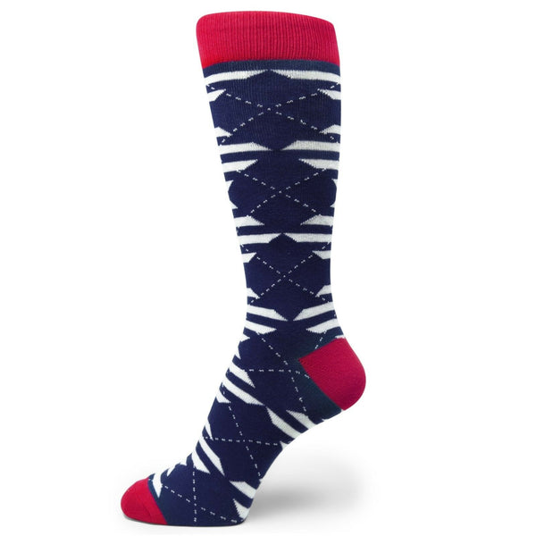Navy Blue White Red USA Flag Color Argyle Striped Mens Socks MA072
