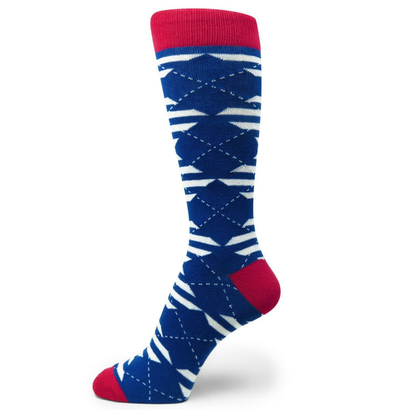 Royal Blue White Red USA Flag Color Argyle Striped Mens Socks MA073