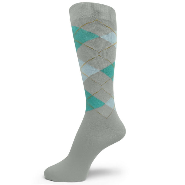 Light Gray Turquoise L Blue Men's Groomsmen Wedding Argyle Dress Socks MA096