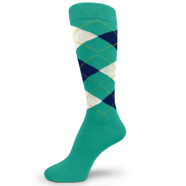 Sea Green/Off White/Navy Men's Groomsmen Wedding Argyle Dress Socks - MA097