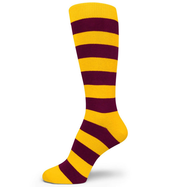 Spotlight Hosiery Yellow Maroon Striped Groomsmen Mens Dress Socks MA131