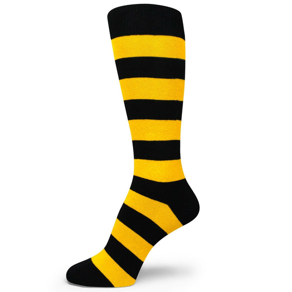 Black Golden Yellow Premium Quality Stripe Mens Groomsmen Socks MA139