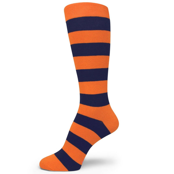 Orange/Navy Premium Quality Stripe Mens Groomsmen Socks MA140