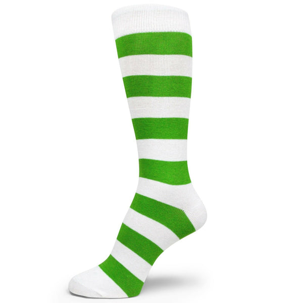 Bright Green and White Premium Quality Stripe Mens Groomsmen Socks MA145