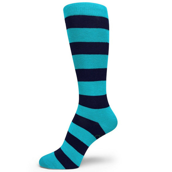 Sky Blue & Navy Mid Size Stripe Groomsmen/Mens Dress Socks MA168
