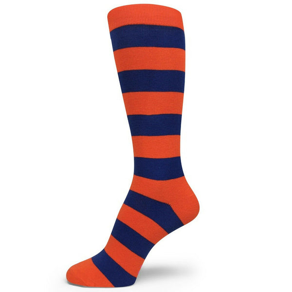 Coral/Blue Mid Size Stripe Groomsmen/Mens Dress Socks MA166